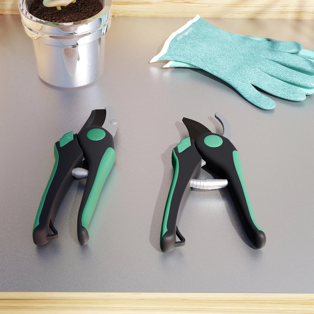 Set Attrezzi da Giardino 2 Pezzi ¨C Xylo ¨C Metallo con Forbici da Potatura Verde Nero