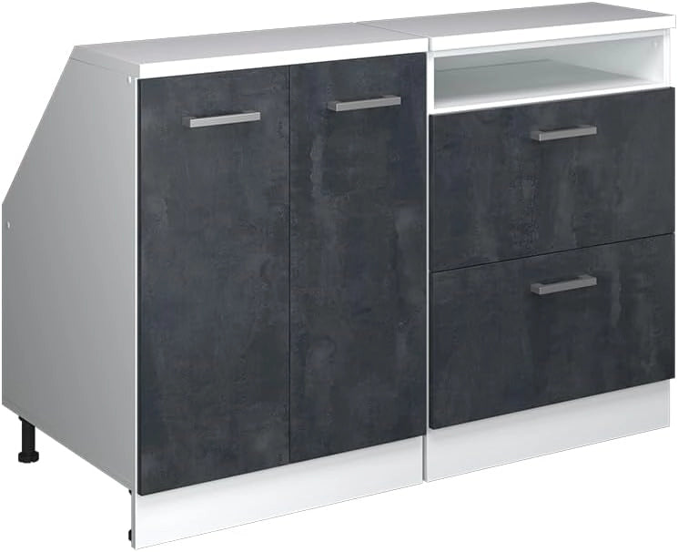 Set di mobili sottotetto Rion, Calcestruzzo nero, 120 cm Set di 2 carcasse armadio profondità 60 cm, adatto per il salvaspazio sotto tetti spioventi
