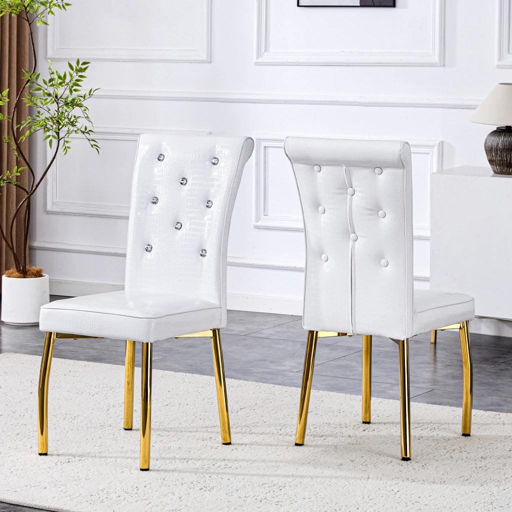 Set di 2 sedie da pranzo con schienale decorato; piedini regolabili e struttura metallica in PVC bianco e oro