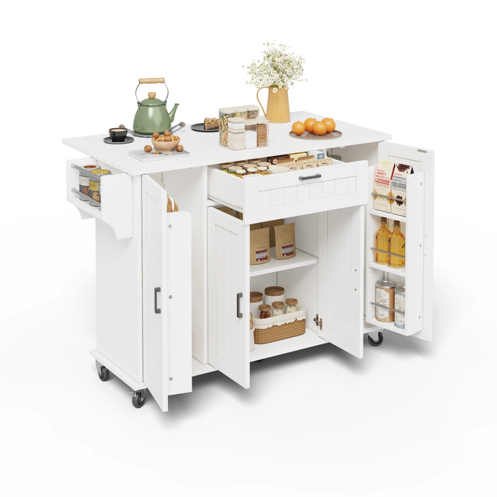 Isola cucina con piano ribaltabile - Zephmum - 120¡Á45(70)¡Á95 - Bianco - Carrello, 4 ante, cassetto, porta spezie