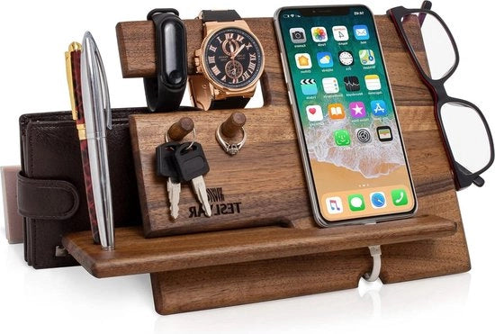 Stazione di Docking per Telefono - Ospite per Chiavi - Portafoglio - Organizzatore per Orologio - Regalo di Compleanno per Uomini - Regalo di Compleanno per Padri - Accessori Maschili