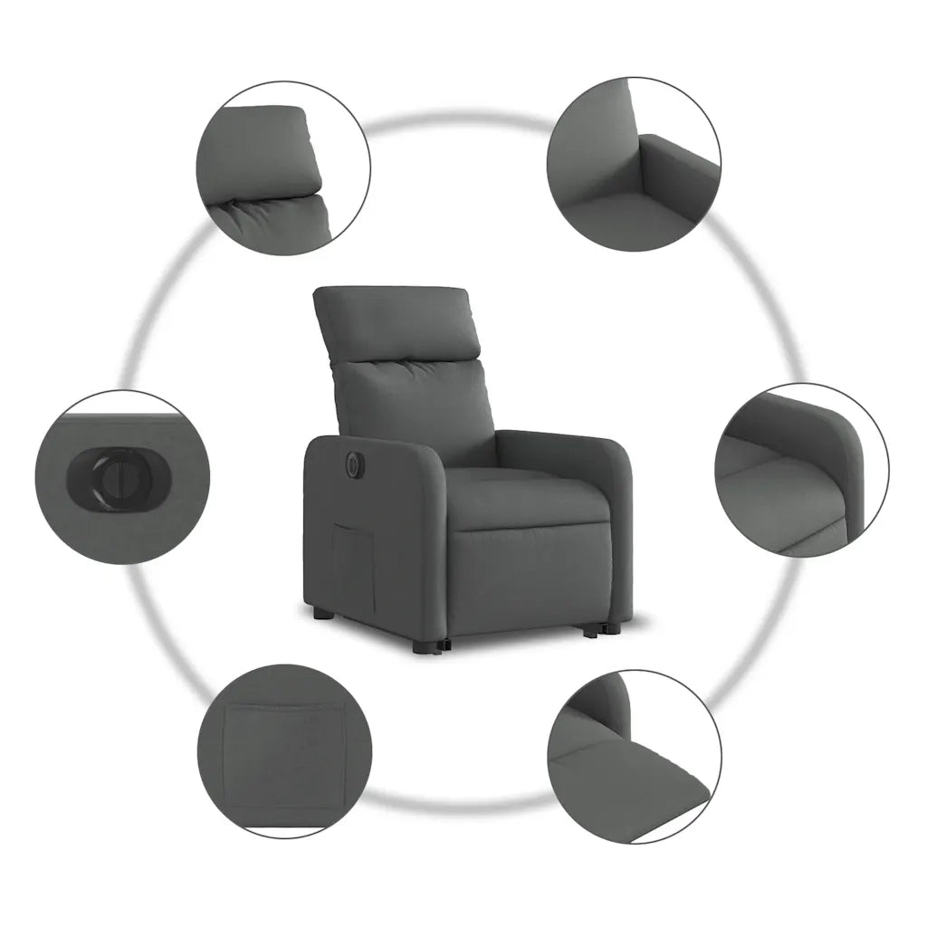 Poltrona | Sedia Relax Alzapersona Reclinabile Elettrica Grigio Scuro Tessuto