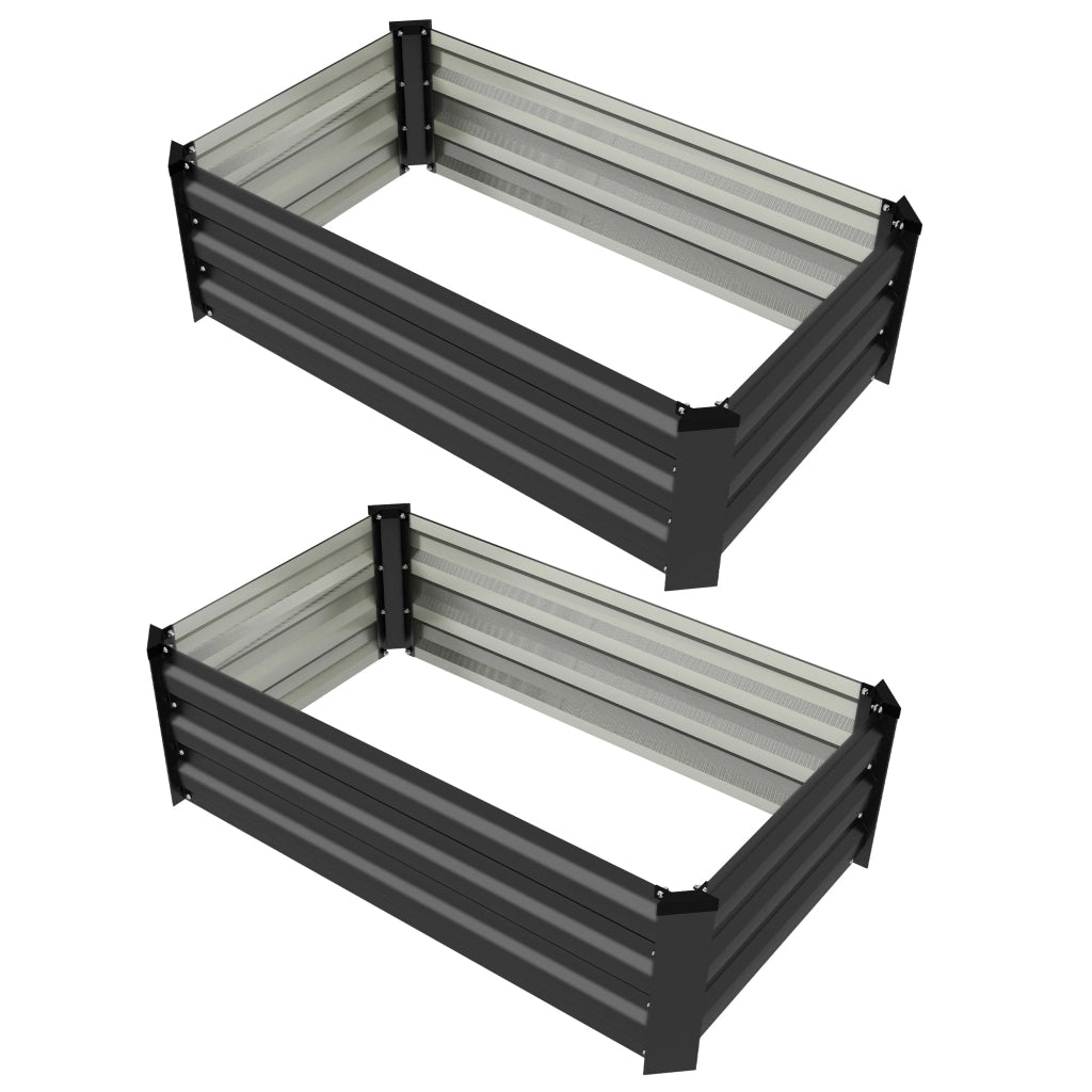 Set di 2 Letti per Orto Rialzato con Fondo Aperto 100x60x30cm in Acciaio Galvanizzato Grigio