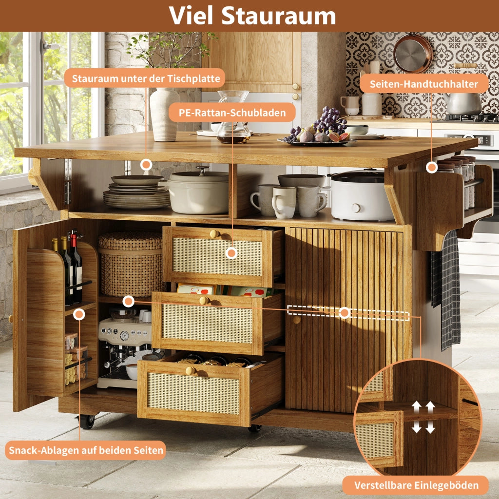 TAVOLO carrello cucina pieghevole 142,5x80x95 cm MDF e metallo marrone scuro
