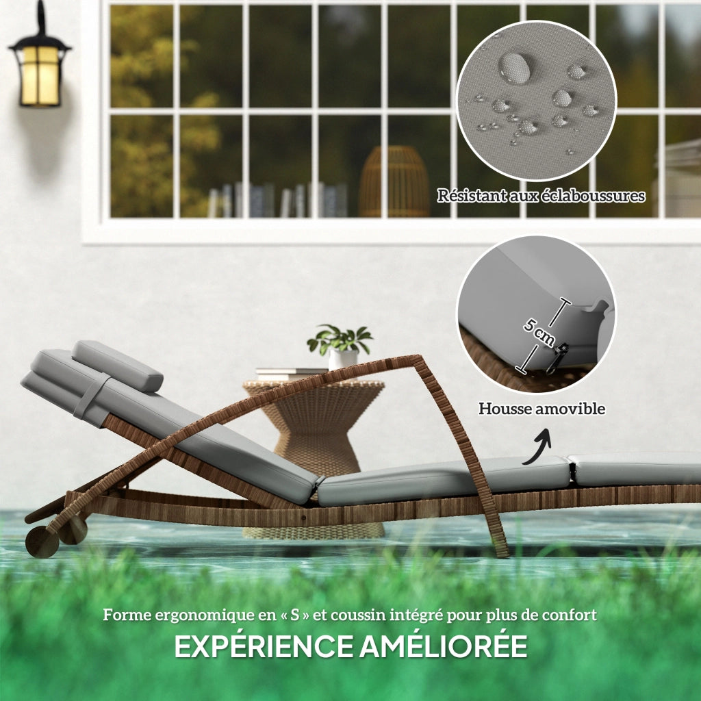 Chaise Longue Polyrattan con Cuscino e Accoudoirs ¨C Zephmum ¨C Marrone e Beige