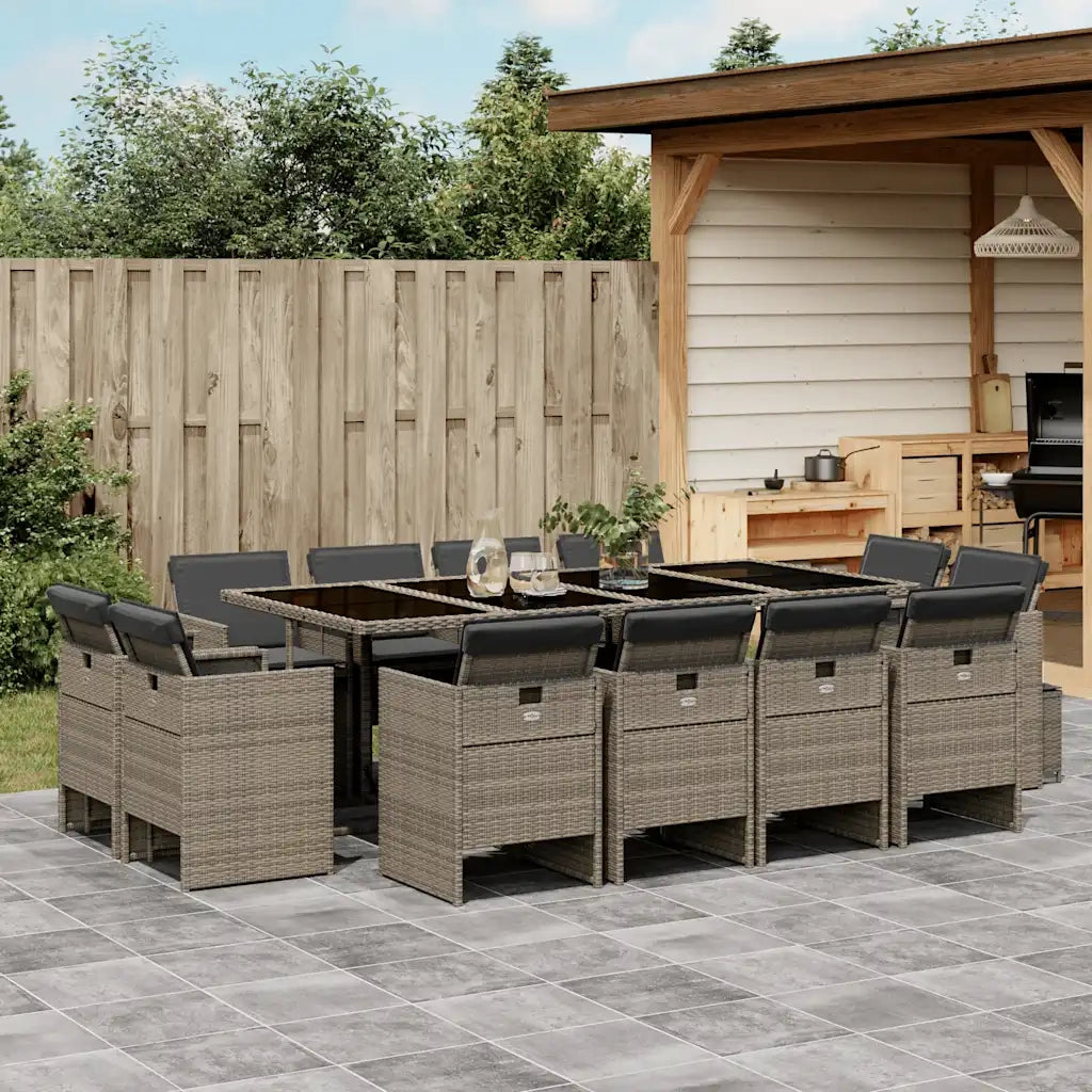 Set da Pranzo da Giardino 13pz con Cuscini Grigio in Polyrattan 3277807