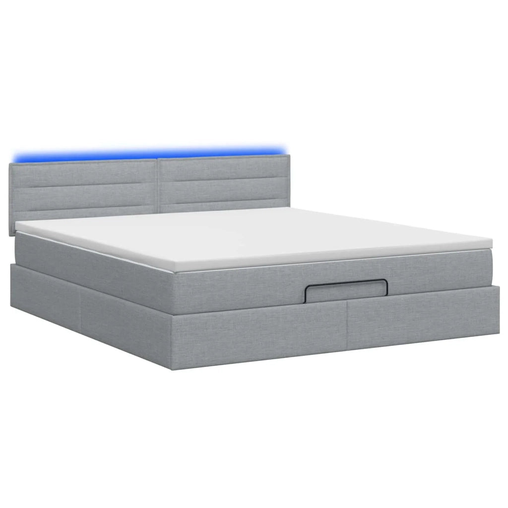 Letto Ottomano con Materasso e LED Grigio Chiaro 140 x 200 cm 3456829