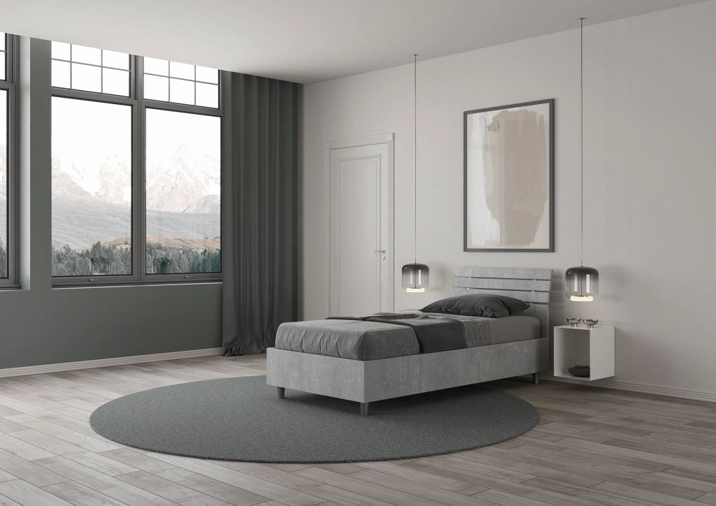 Letto Singolo 80x200 cm Senza Rete Testata Doghe Inclinata Ankel Grigio