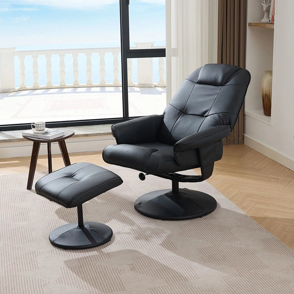 Poltrona massage - Xylo - riscaldamento PU girevole 360° con poggiapiedi nero