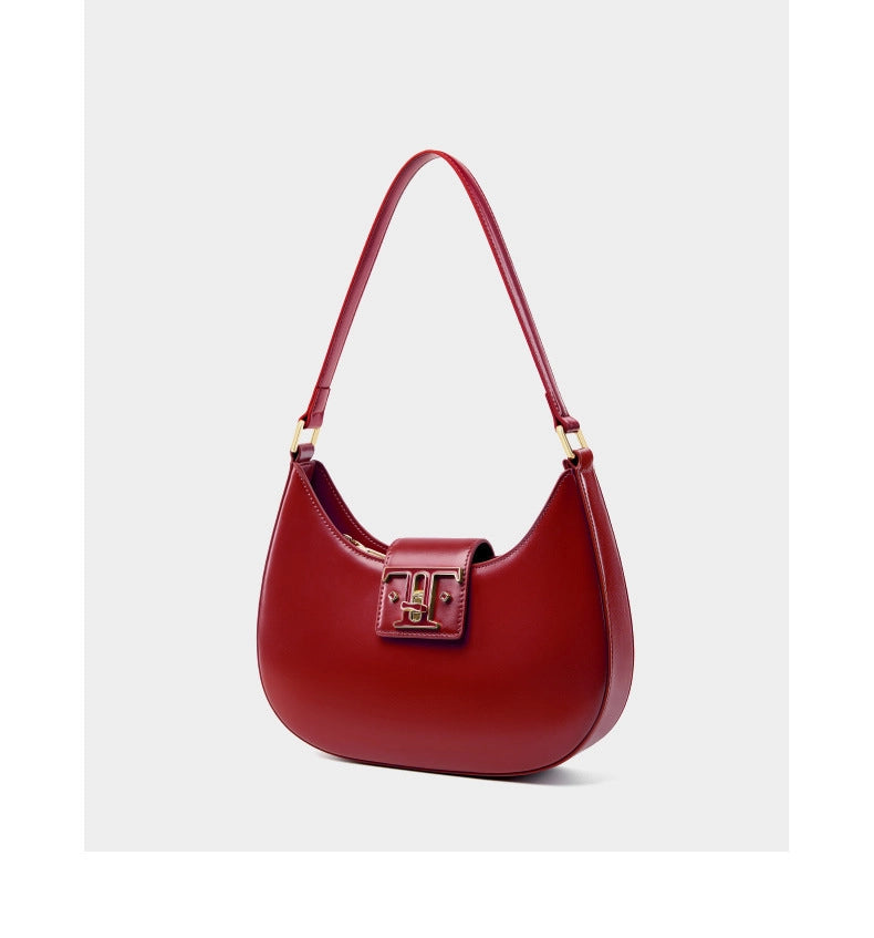 Borsa a tracolla da donna in vera pelle, modello College, colore rosso.
