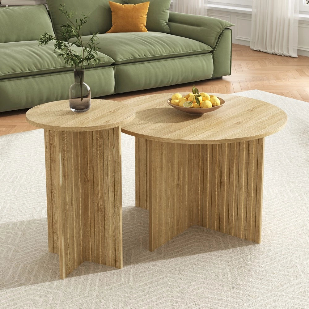 Set 2 Tavolini da Caff¨¨ Rotondi ¨C MINIMAL ¨C Legno MDF, Design Scandinavo, Impilabili