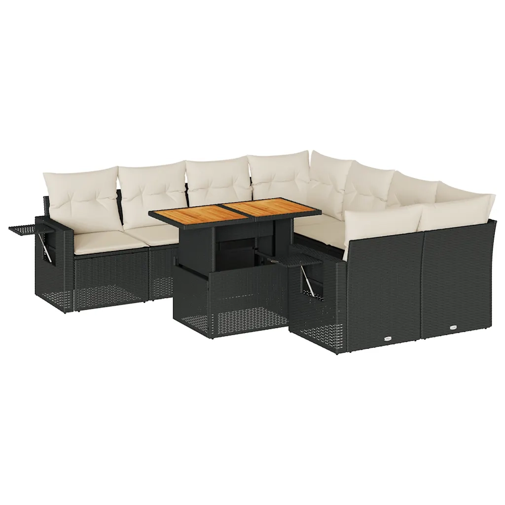 Set Divani da Giardino 9 pz con Cuscini Nero in Polyrattan 3327129