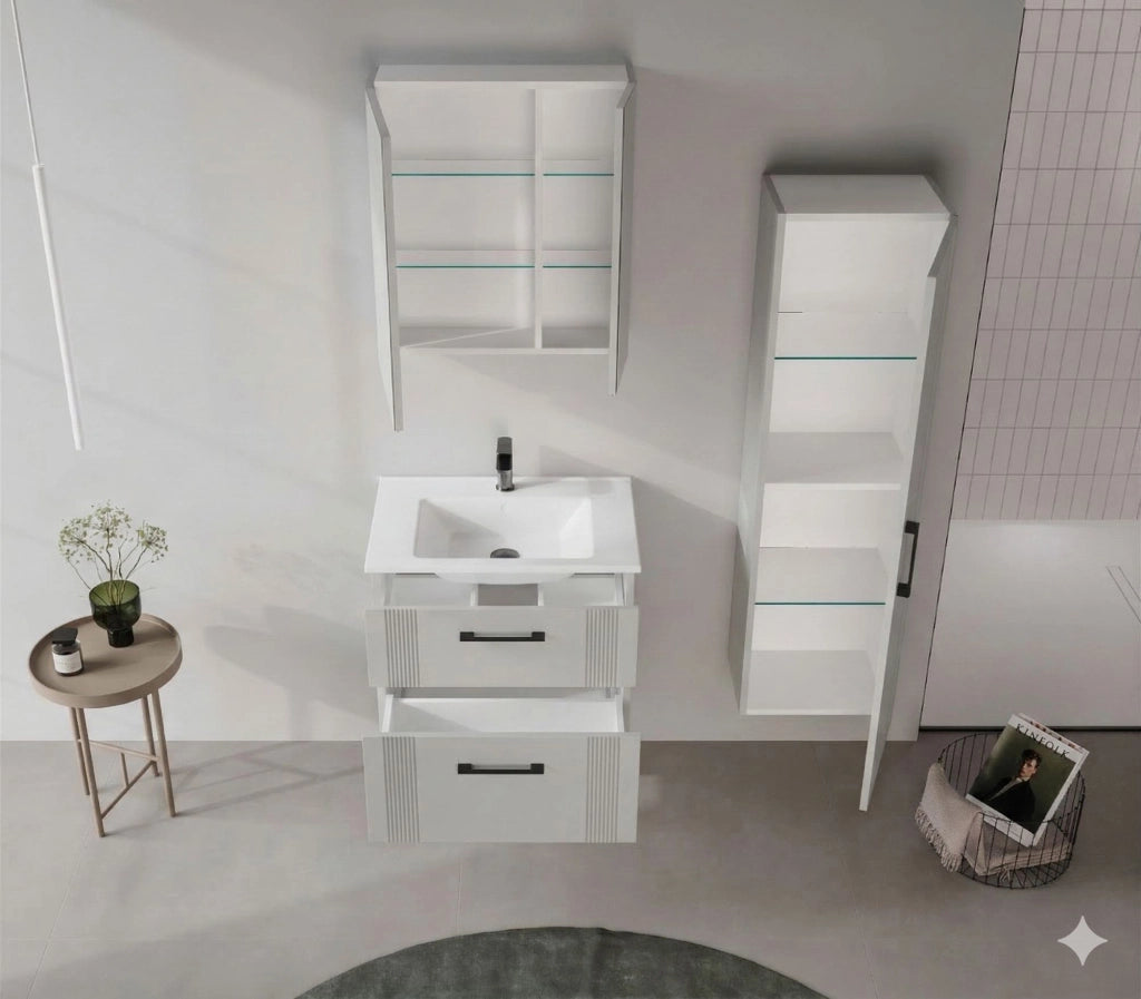 Set mobile lavabo con specchio (2 pezzi) "Bari 65 v2" - 65 x 45 x 55 cm - Cashmere opaco