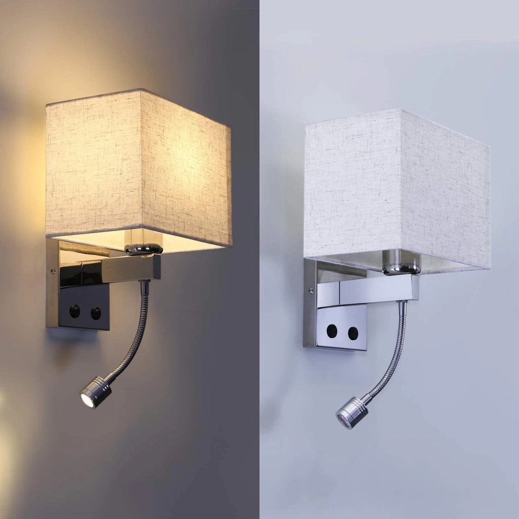 ZMH Lampada da parete LED lampada da lettura paralume in tessuto lampada da comodino girevole con interruttore