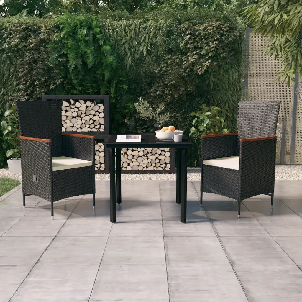 Set da Pranzo per Giardino 3 pz con Cuscini Nero cod mxl 39831
