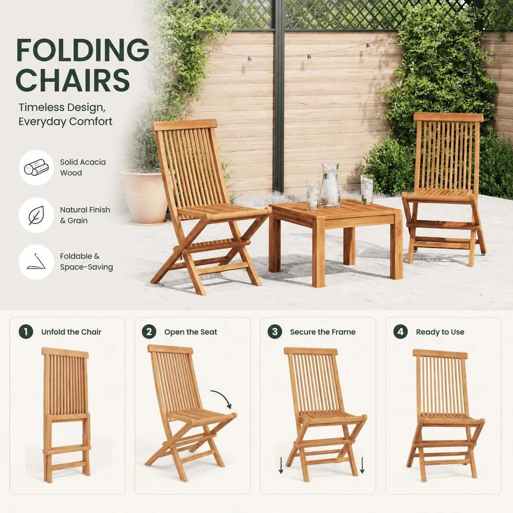Folding Garden Chairs, 2 Pieces, Solid Teak Wood