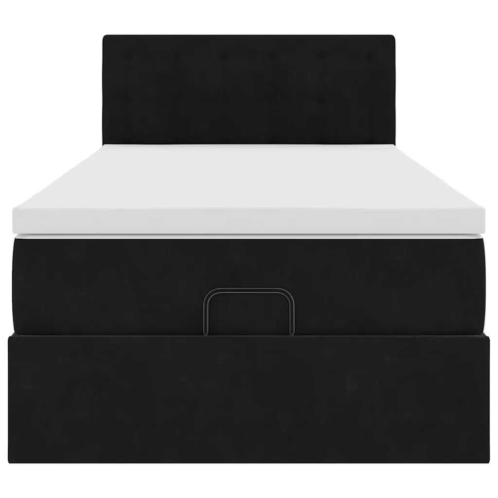 Struttura Letto Pouf con Materasso Nero 90x200 cm in Velluto