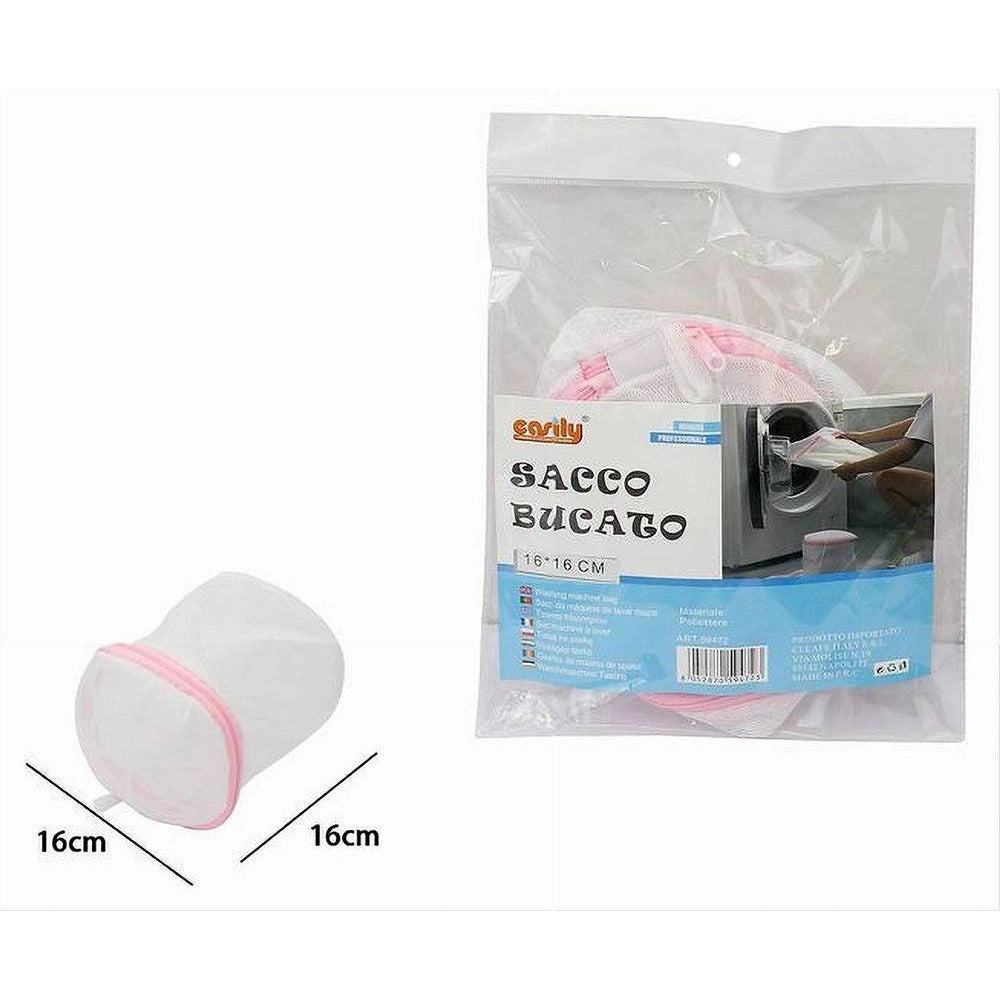 Trade Shop - Sacco Rete Lavaggio Lavatrice Biancheria Per Bucato Con Zip Tondo 16x16 Cm 59472 -