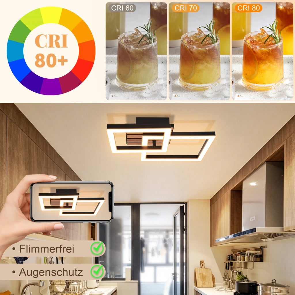 ZMH Lampada da Soffitto LED 14W Moderna 3000K Calda Effetto Legno Quadrata per Soggiorno