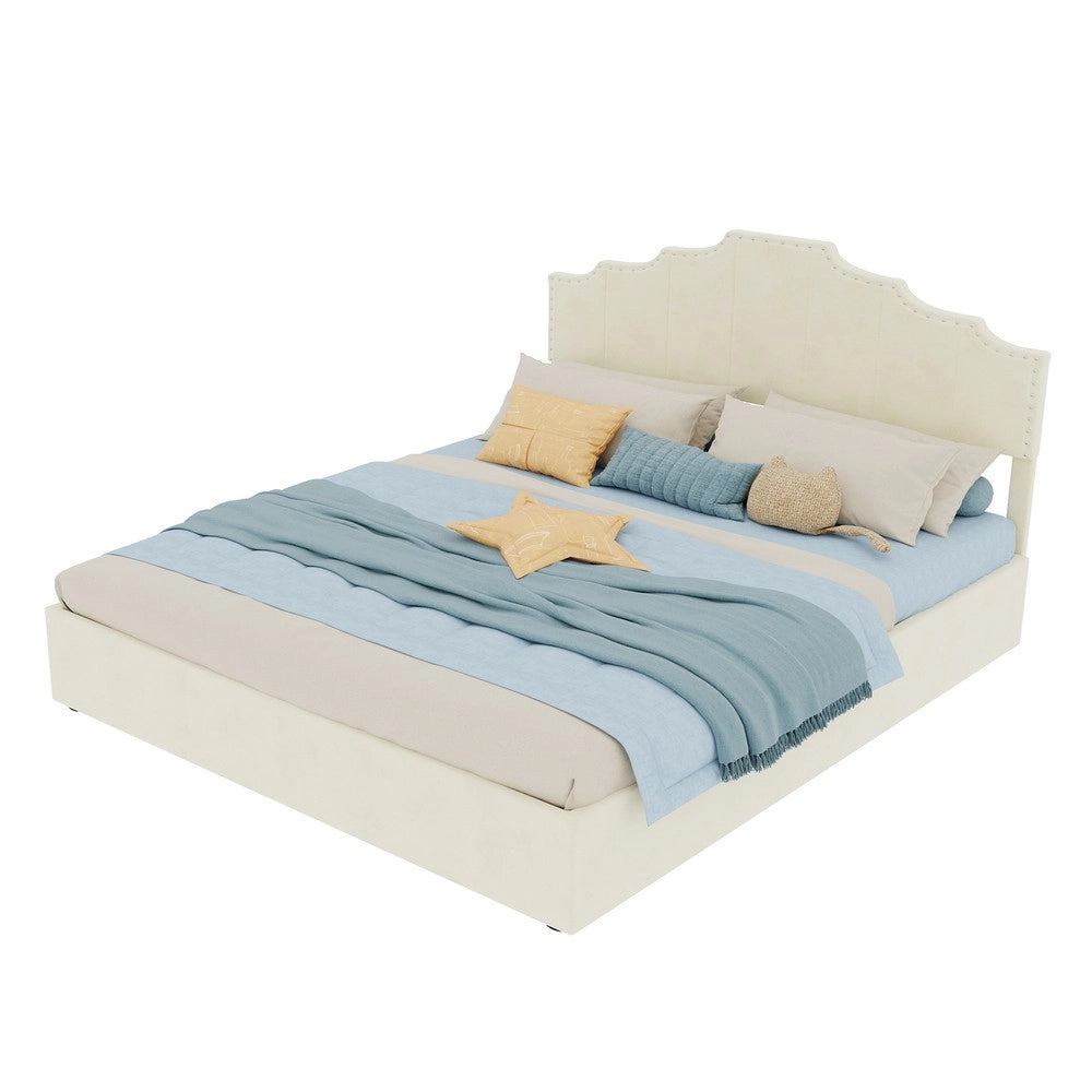 Letto Contenitore Imbottito con Materasso ¨C MINIMAL ¨C Velluto Beige 160x200
