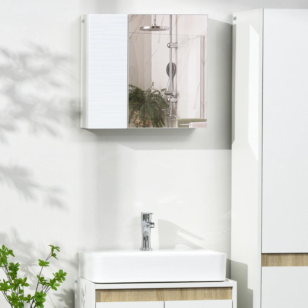 Armadio a Specchio da Bagno in Truciolato e Vetro con 4 Ripiani Regolabili e Design a Muro, 48x15x45 cm, Bianco