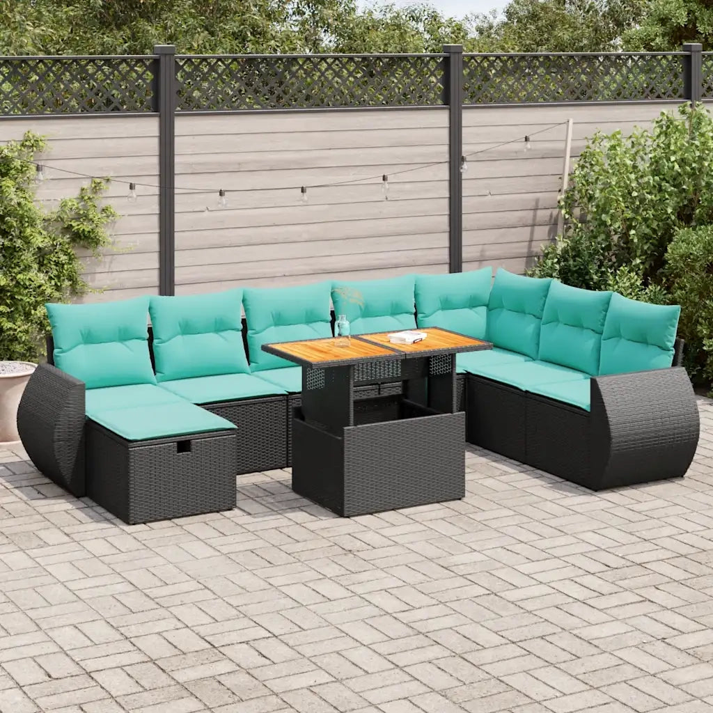 Set Divani Giardino 9 pz con Cuscini Marrone Polyrattan Acacia