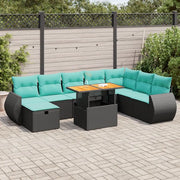 Set Divani Giardino 9 pz con Cuscini Marrone Polyrattan Acacia