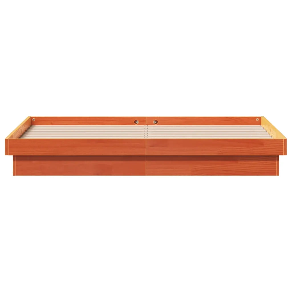 Letto matrimoniale | Letto per adulti | Giroletto LED Marrone Cera 150x200 cm in Legno Massello di Pino