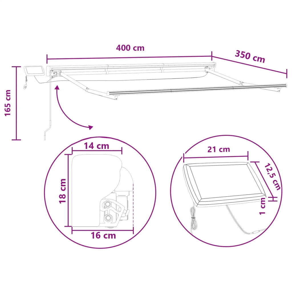 Cornice per Tenda Manuale con LED Tortora 4 × 3,5 m 3426149