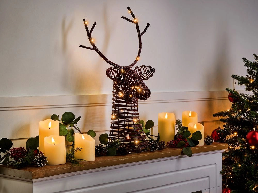 Decorazione Natalizia LED Renna in Ferro Marrone Scuro 60 cm con 30 Lampadine