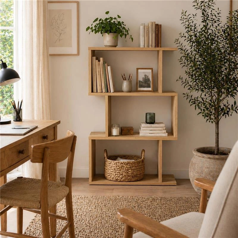 LIBRERIA IN MDF ROVERE CON TRE RIPIANI SFALSATI MISURE: 70X24X96 CM