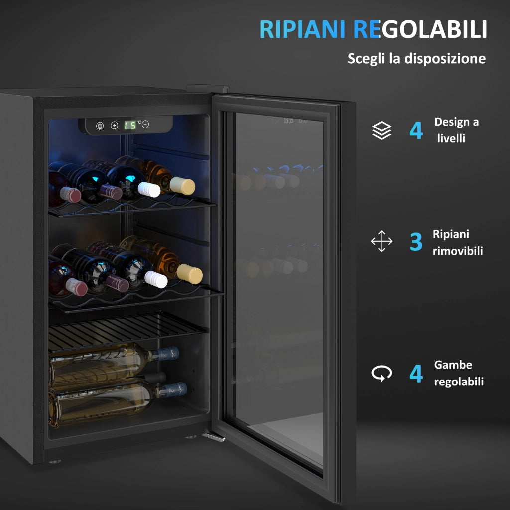 Cantinetta Vino Refrigerata 24 Bottiglie 68L Temperatura Regolabile 4-16¡æ con Vetro Anti UV, Ripiani, Nera