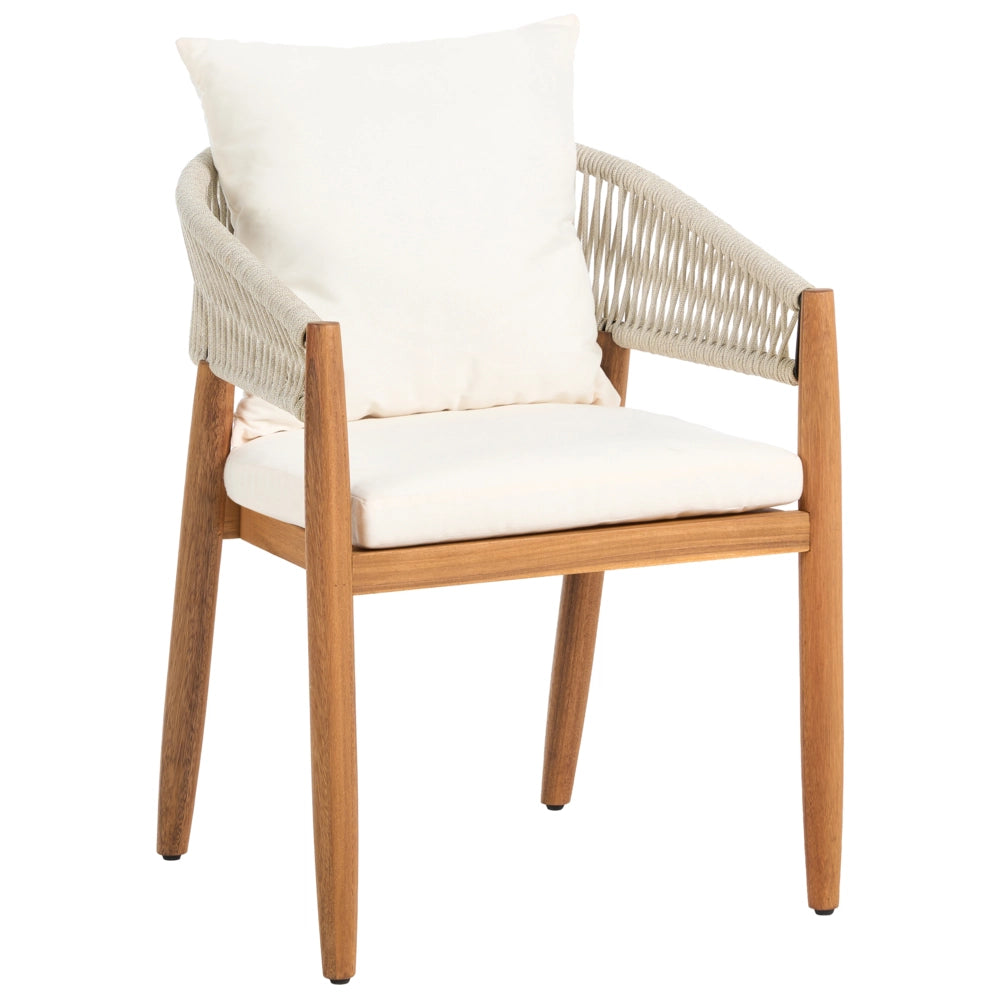 Set da giardino composto da 2 sedie con cuscini, in legno di acacia a doghe bianco stile moderno contemporaneo