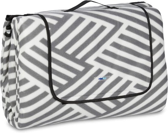 Tenda picnic 300 x 300 cm impermeabile isolante fleece a zig-zag con maniglia - formato XXL - bianco/grigio