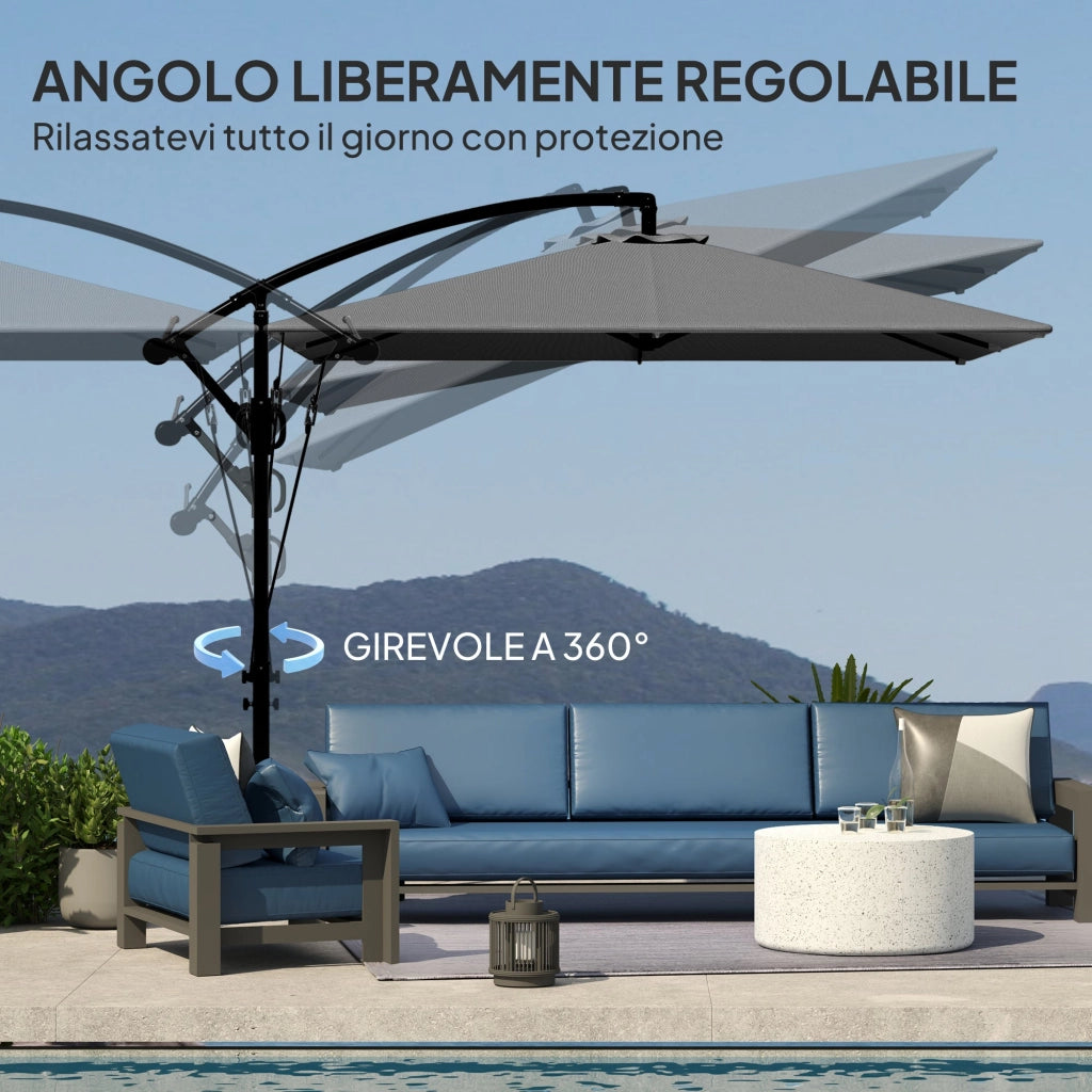 Ombrellone da Giardino a Sbalzo 295x250x235H cm Inclinabile e Girevole Grigio