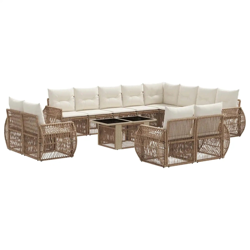 Set Divano da Giardino 13 pz Beige e Bianco Crema polyrattan 3437028