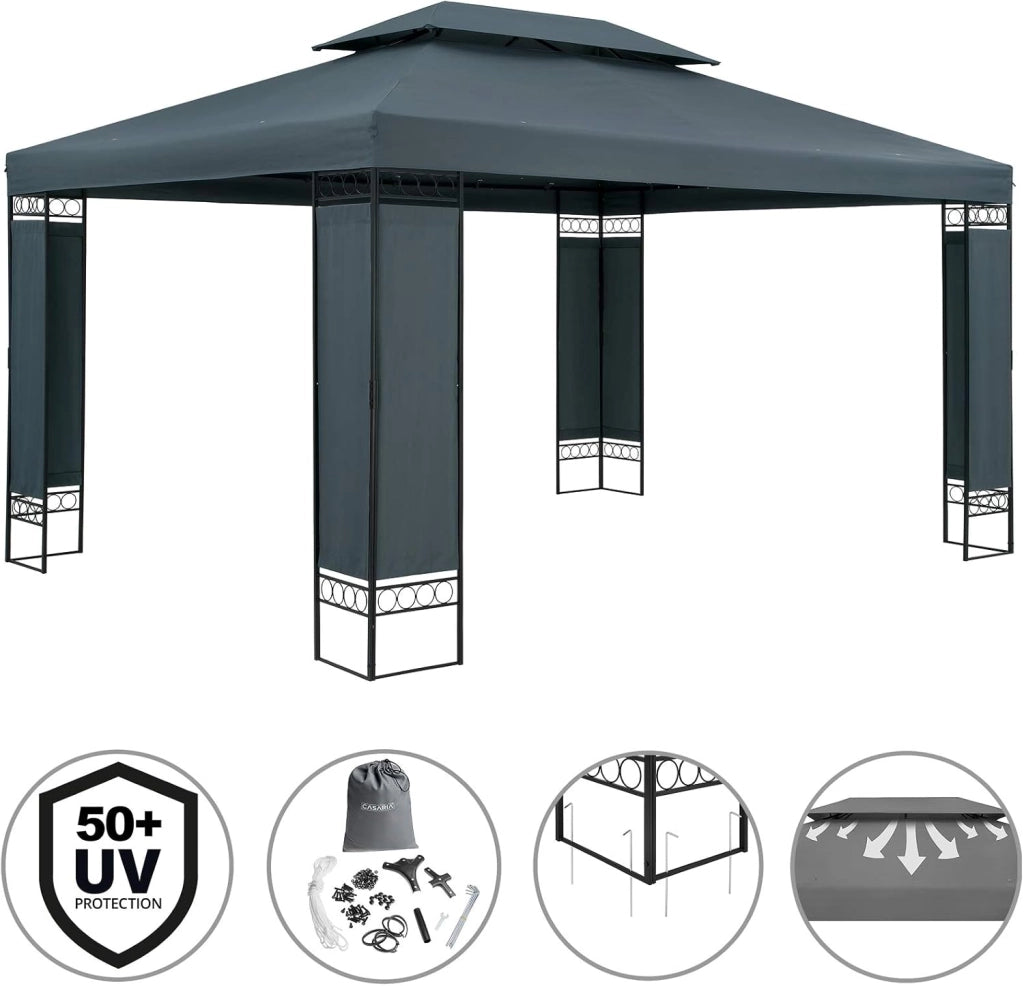 Gazebo EldaPadiglione 3x4m in Metallo Resistente Idrorepellente con Pannelli Laterali Tendone da Giardino Feste