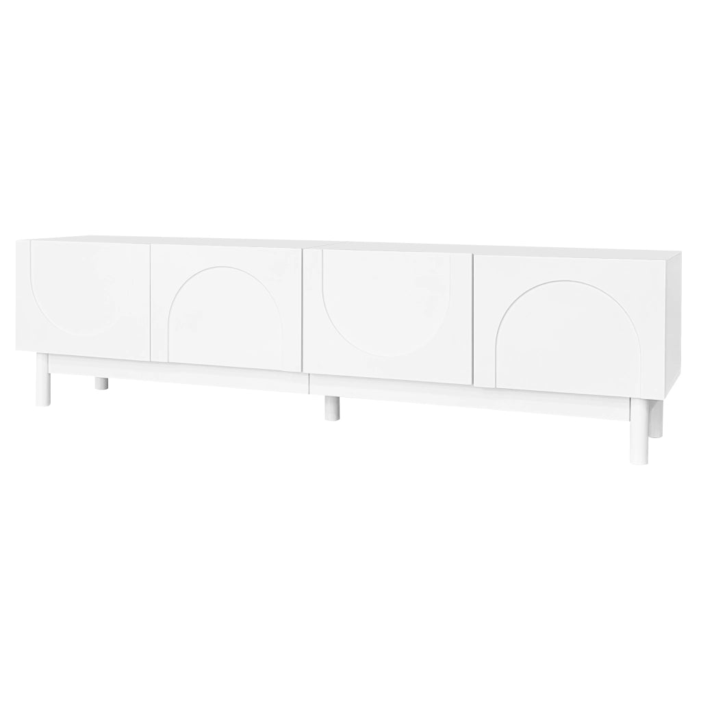 Mobile TV 169x34x45.5 cm; 4 ante senza maniglie con ripiani; MDF e pannello truciolare bianco