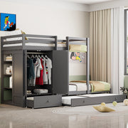 Letto a castello 90x200 con letto estraibile, armadio e cassetti grigio