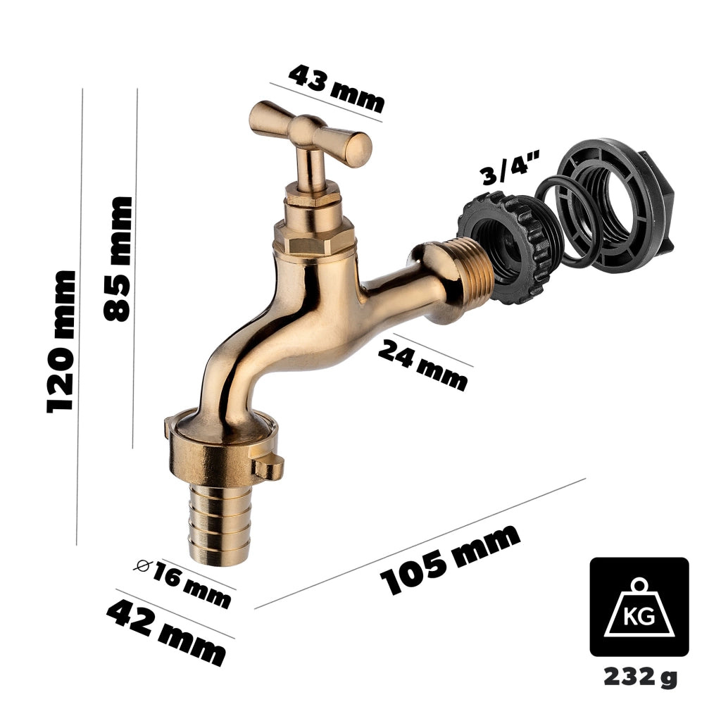 Rubinetto da giardino KADAX 3/4 per serbatoio di acqua piovana con valvola a barilotto.