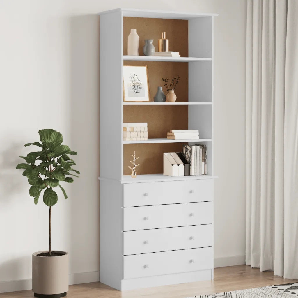 Libreria con Cassetti ALTA Bianca 77x35x186,5 cm Massello Pino 353954