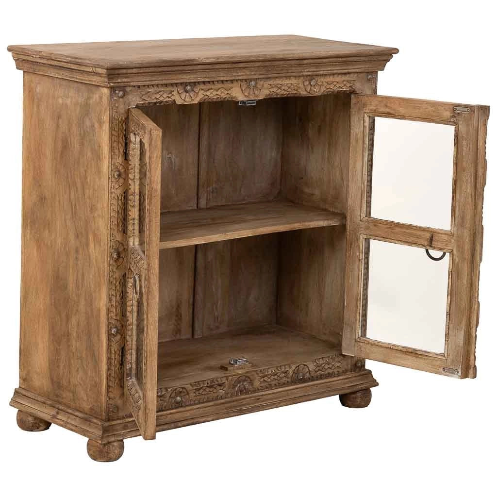 Credenza artigianale in legno con 2 ante marroni, 97x43x100h cm