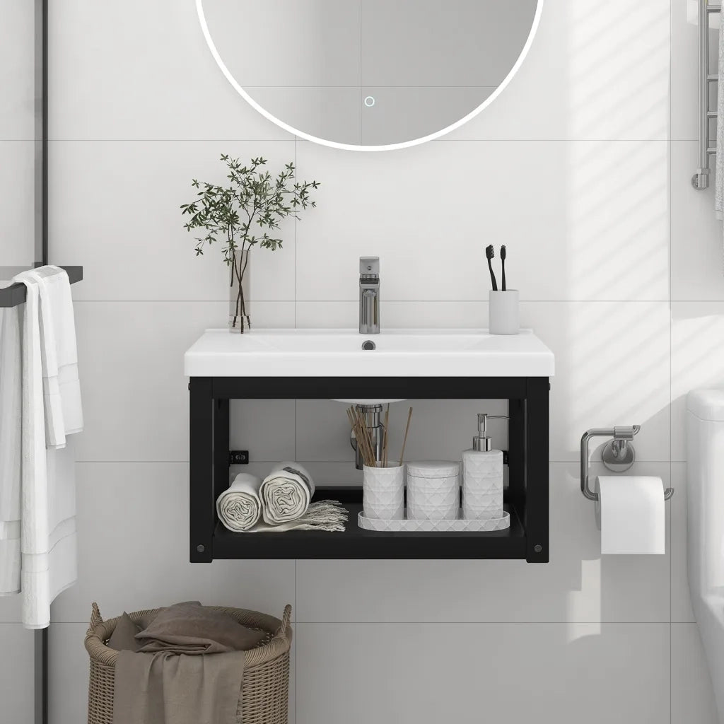 Struttura per Lavabo a Parete-Supporti per Mensole a Muro Nera 59x38x31 cm in Ferro