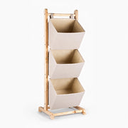 Mobiletto Portaoggetti Con 3 Cestini in Tessuto, Struttura in Legno, Organizer Salvaspazio 35 x 35 x 101,5 cm per Camera, Soggiorno e Cameretta, Beige