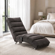 Chaise longue relax con vibrazione; schienale ergonomico 140°; in lino grigio scuro; 55x148x84 cm