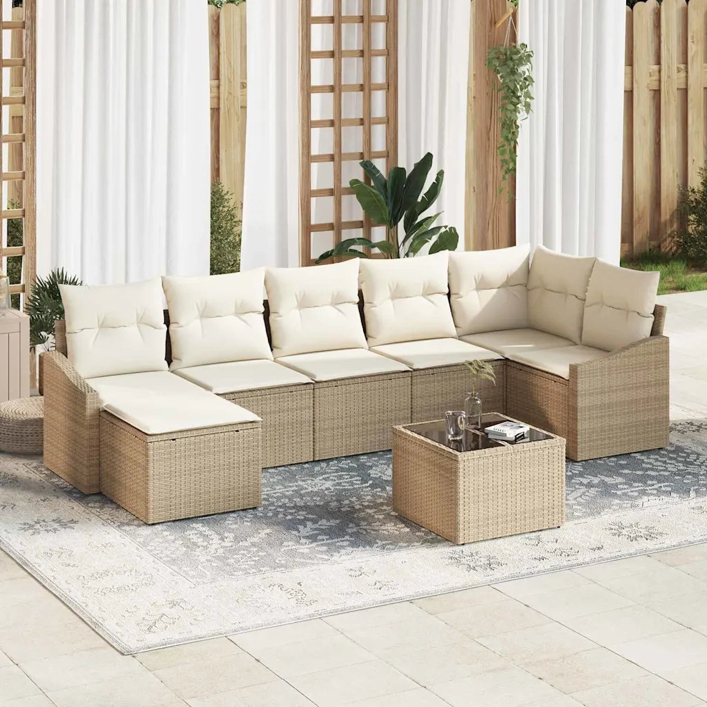 Set di divani con cuscino 8 pcs Beige polyrattan