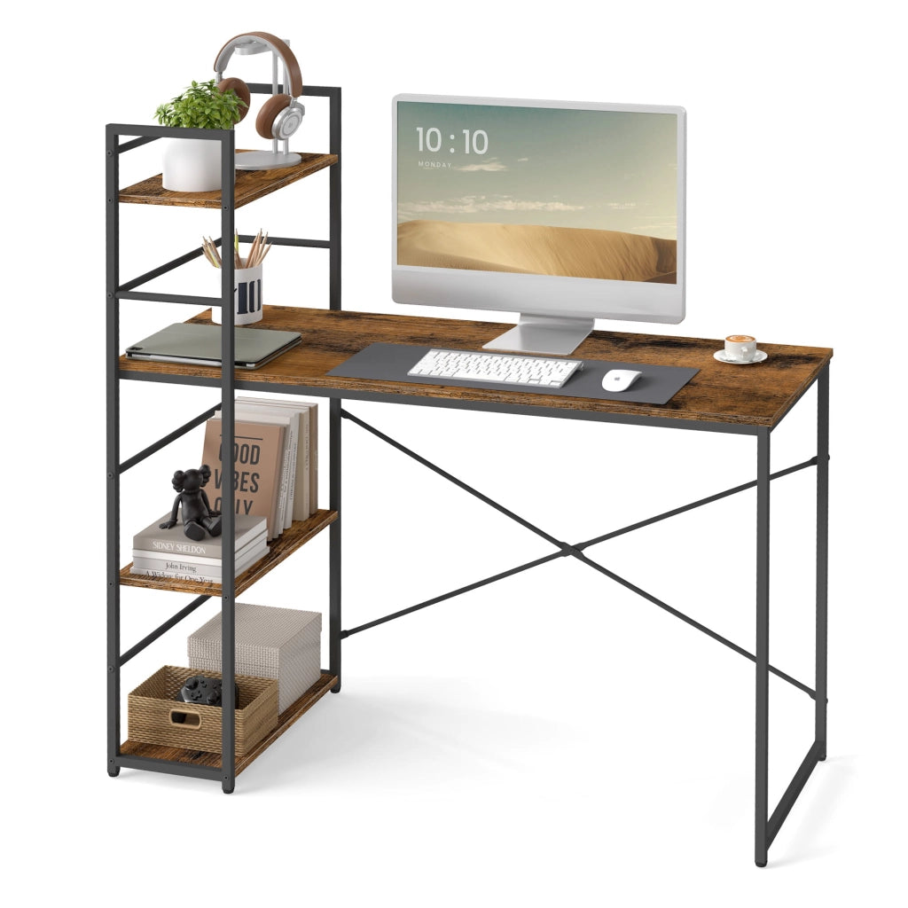 Scrivania per computer Valora MAX 4.0 con gambe nere rustiche e ripiani