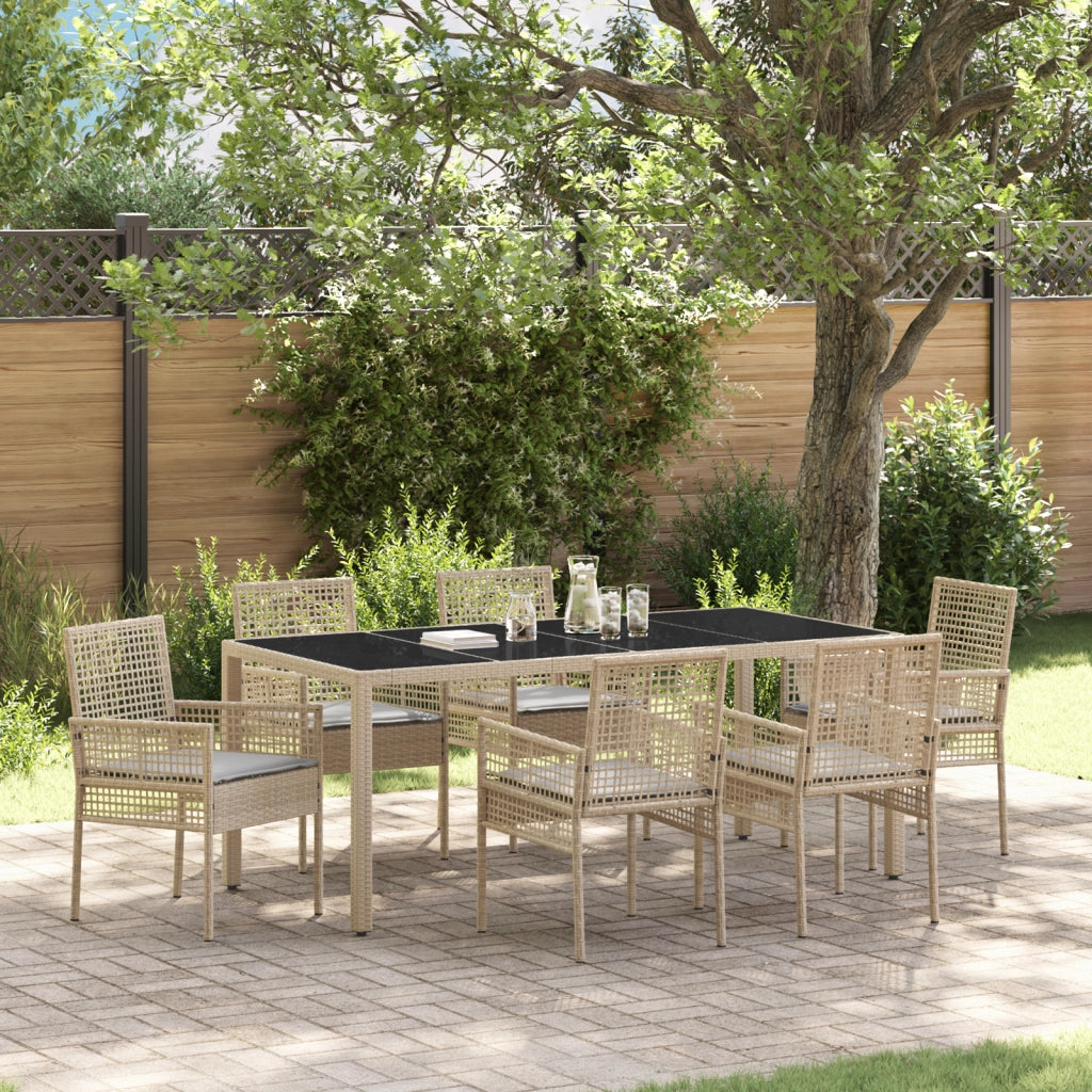 Set da Pranzo da Giardino 7 Pezzi con Cuscini Beige in Polyrattan