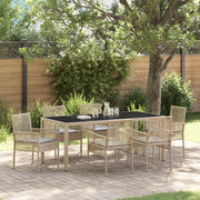 Set da Pranzo da Giardino 7 Pezzi con Cuscini Beige in Polyrattan