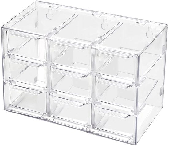 Organizzatore da Scrivania Transparente - 9 Cassetti - Riutilizzabile - Plastica - 18 x 12 x 10 cm - 9 Lotti - Stivabile